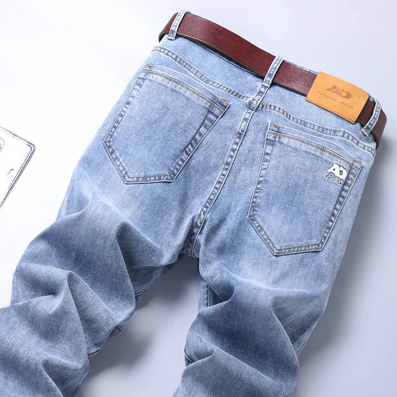 2024  Men's Workwear Jeans Classic Stretch Fabrics Loose Straight-leg Trousers Casual All-match Denim Pants Male