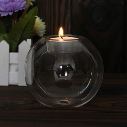 European Round Hollow Glass Candle Holder Wedding Banquet Bar Party Candlestick Holder Home Table Decoration Ornaments