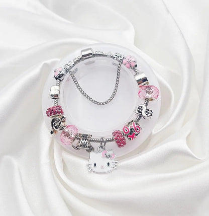 Hello Kitty Charms Bracelets Cute Bangle DIY Bracelets Cartoon Bracelet Cubic Zirconia Adorable Accessories for Wife Girlfriend