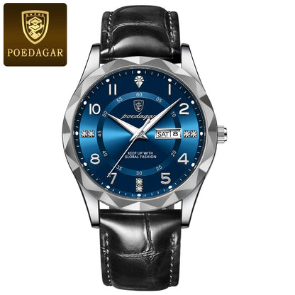 POEDAGAR Luxury High Quality Watches for Men Sport Quartz Leather Man Watch Waterproof Luminous Date Week Men's Watch Male Reloj