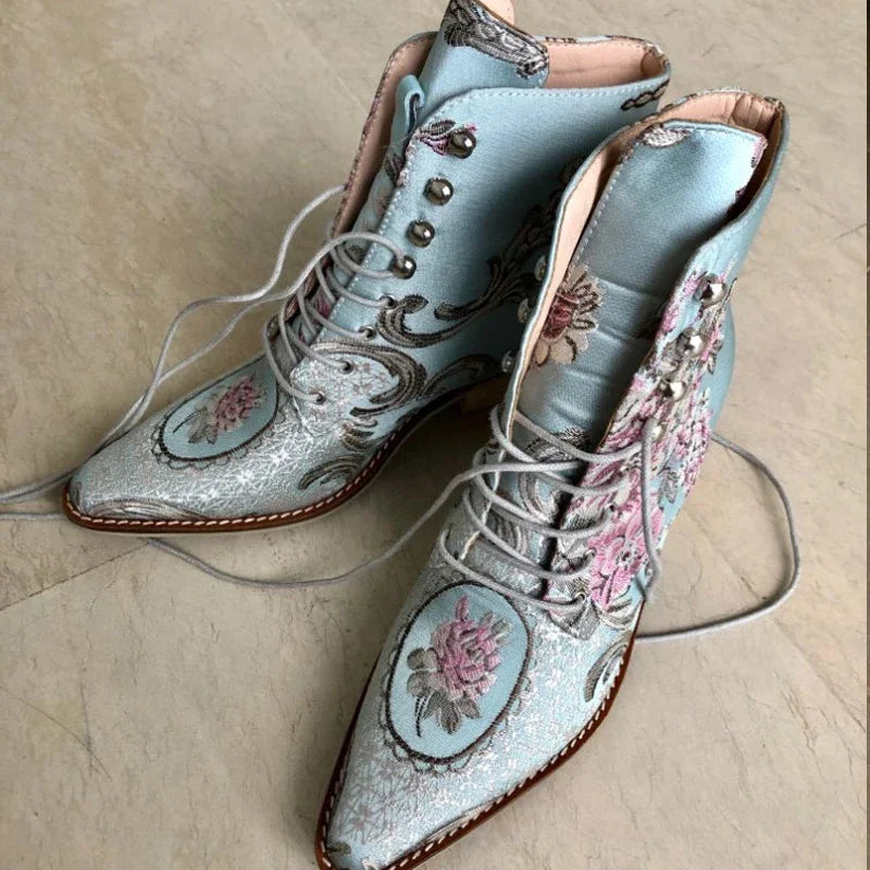 Women ankle boots free big size 23-26.5cm length shipping women shoes winter woman embroidered  Flower fashion all match