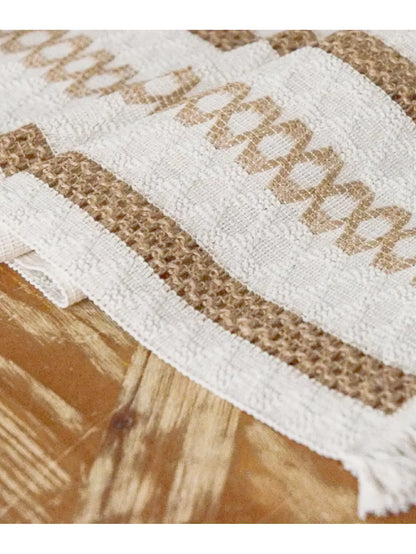 Boho Table Runner for Home Decor Macrame Cream & Brown Farmhouse Table Runner with Tassels for Bohemian Dining Bedroom Decor