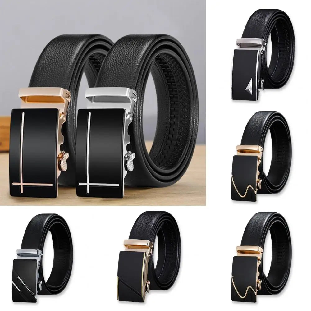 Men Belt High-quality Men's Automatic Business Belt with Smooth Faux Leather Alloy Buckle Durable Anti-slip Belt for Formal