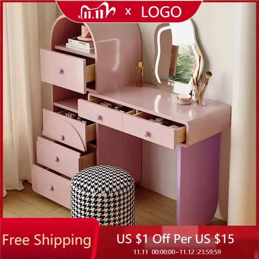 Storage Stool Vanity Table Mirrors Women Minimalist Jeweler Dresser Makeup Stand Tocador De Maquillaje Home Decoration