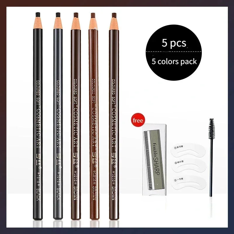 6 Colors Option Eyebrow Pencil Waterproof and Non-smudge Genuine Wood Hard Core Wholesale Wood Eyebrow Pencil Eyebrow Pen Golden