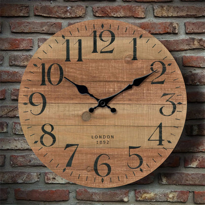 Retro brown wood textured pattern wall clock, round wooden silent clock, suitable for living room bedroom, room decor, classic h