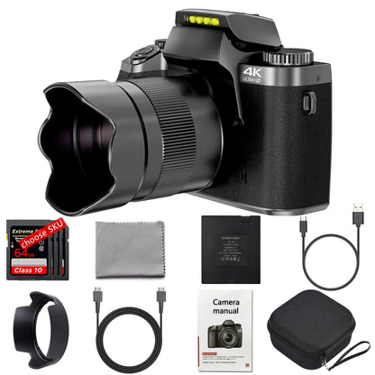 4K HD Digital Camera DSLR Camcorder 64MP Auto Focus Photography YouTube Streaming 16X Zoom Optical 4.0"Touch Screen Video Camera