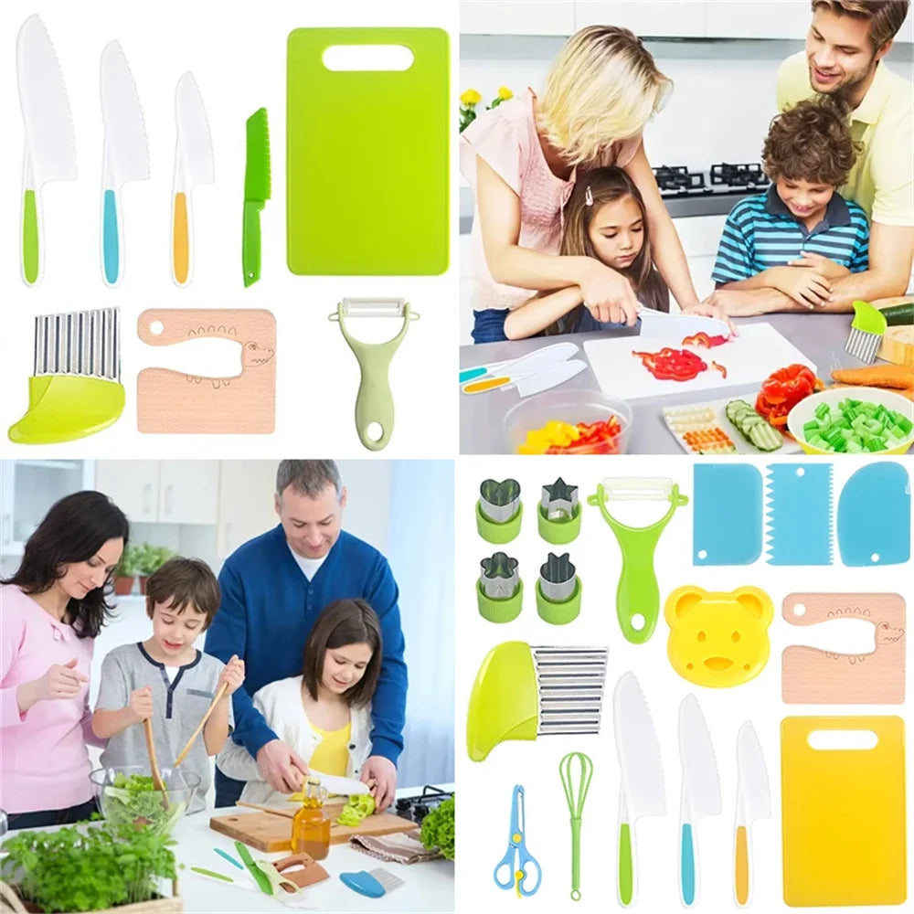 Kids Cooking Cutter Set Kids Knife Toddler Cutter Plastic Cake Fruit Knives Children DIY Peeler Tools Kitchen Accessories