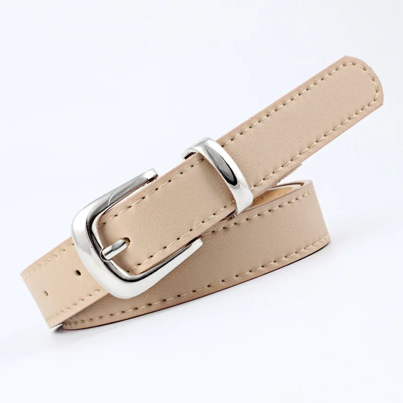 2.4X105cm  Women Belts PU Leather Simple Metal Buckle Belt Girls Dress Jean Pants Waistband Belts for Lady Luxury Designer Brand