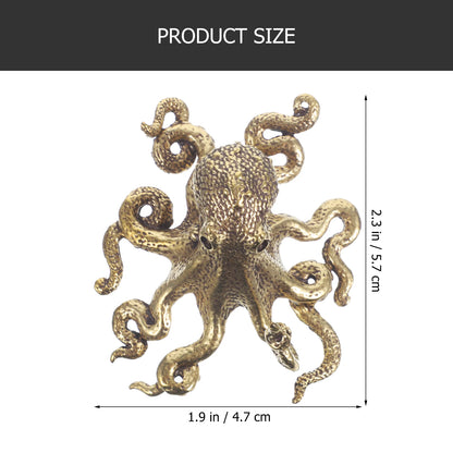 Miniature Octopus Figurine Retro Octopus Ornament Bronze Collectibles Statues Brass Octopus Figurine Office Mini Statues