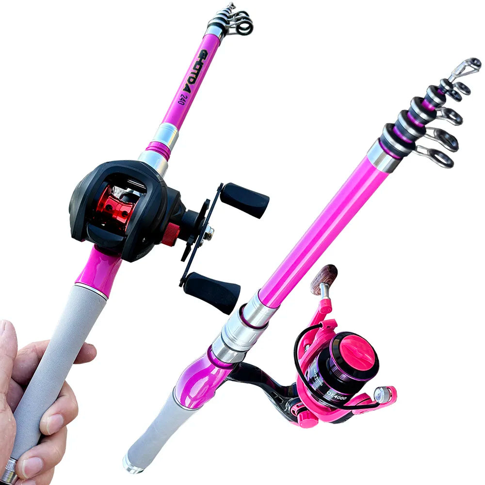 Fishing Rod Kit 1.5M-2.4M Telescopic Lure Baitcasting Rods and Reel Combo Spinning/Casting Reels Travel Fishing Gear Beginner