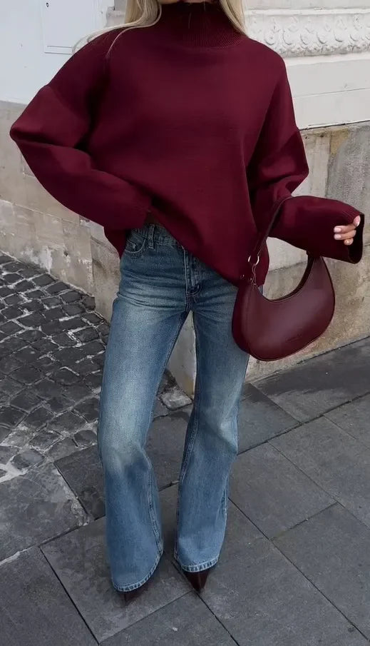 Burgundy Red Casual Loose 2024 Turtleneck Pullover Women's Long Sleeve Sweater Female Autumn Winter Classic Knitwear Sweaters