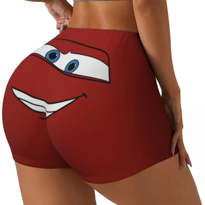 Custom Women Lightning Mcqueen Cars Workout Yoga Shorts Happy Gym Athletic Volleyball Biker Shorts