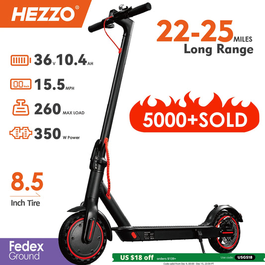 HEZZO 36v 350W 10.4Ah 15.6MPH Electric Scooter Adult HS-04Pro 8.5" Self-Balance Folding Kick Escooter Smart App EU US Warehouse