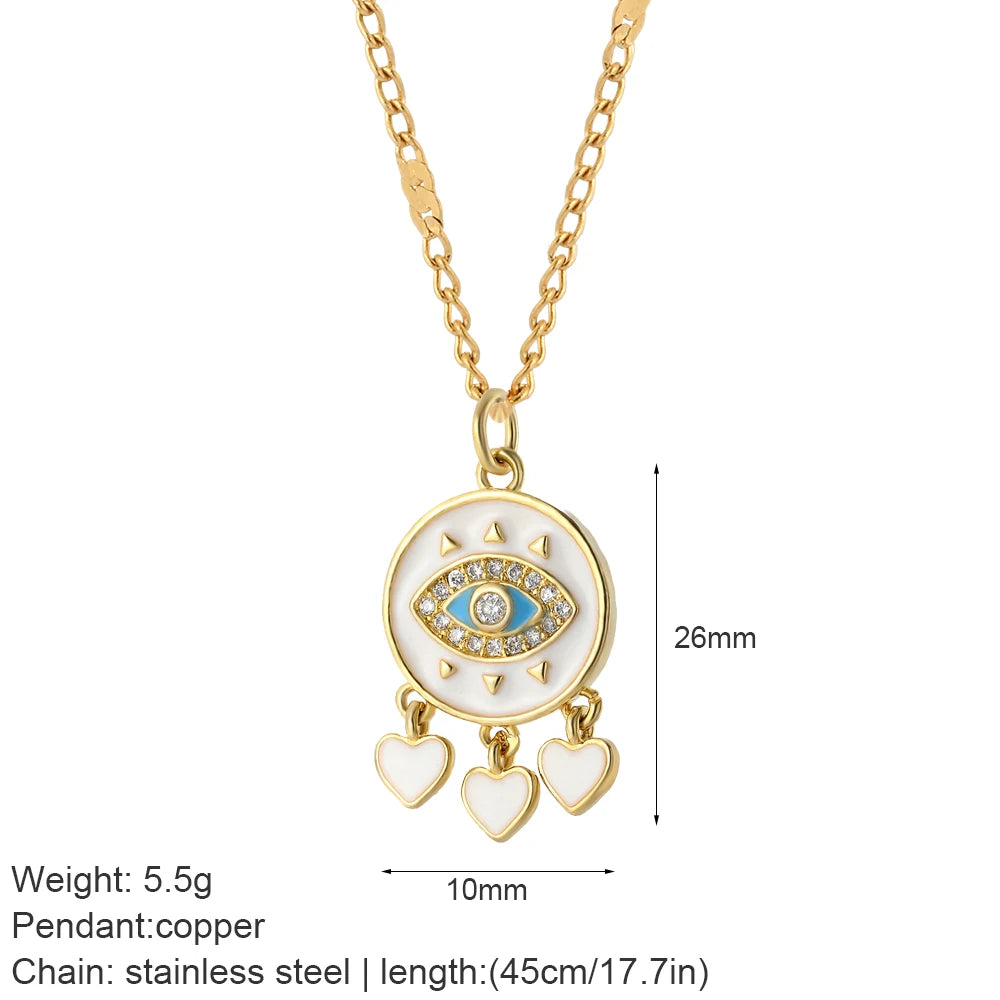 Heart Evil Blue Eye Sun Necklace for Women Cute Dog Bee Elephant Gold Color Pendant Woman's Collars Long Stainless Steel Chains