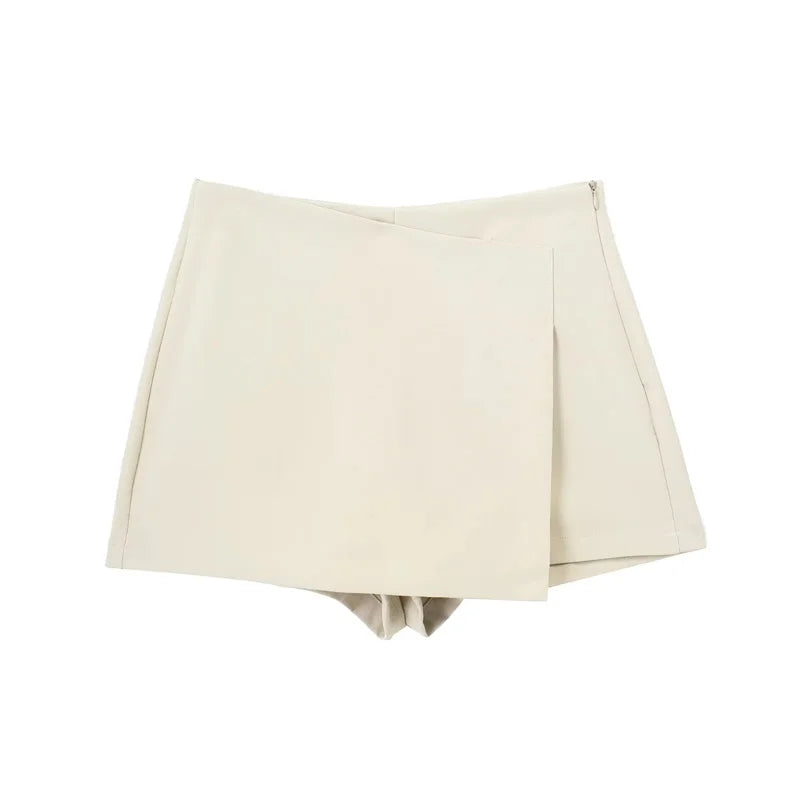 TRAF 2024 Asymmetric Skort For Women Black High Waist Mini Skirt Shorts Women Casual Bermuda Shorts Woman Summer Skirt Shorts