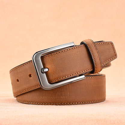 Luxury Men Vintage Cowhide Belt High Quality Male Fashion 100% Genuine Leather Waist Belt Alloy Buckle Tip Grain Leather Strap