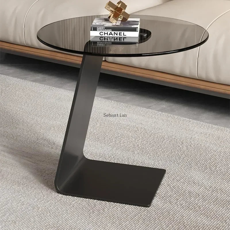 Tempered Glass Coffee Table, Small Unit, Living Room, Minimalist Round Table, Creative Corner Table mesas, Rock Slab Edge Table