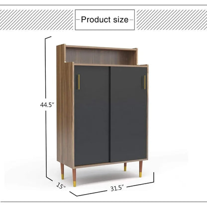 Alohappy Shoe Cabinet, 4-tier Shoe Rack Storage Organizer with Sliding Doors & Wood Legs, Modern Shoe Storage Cabinet with