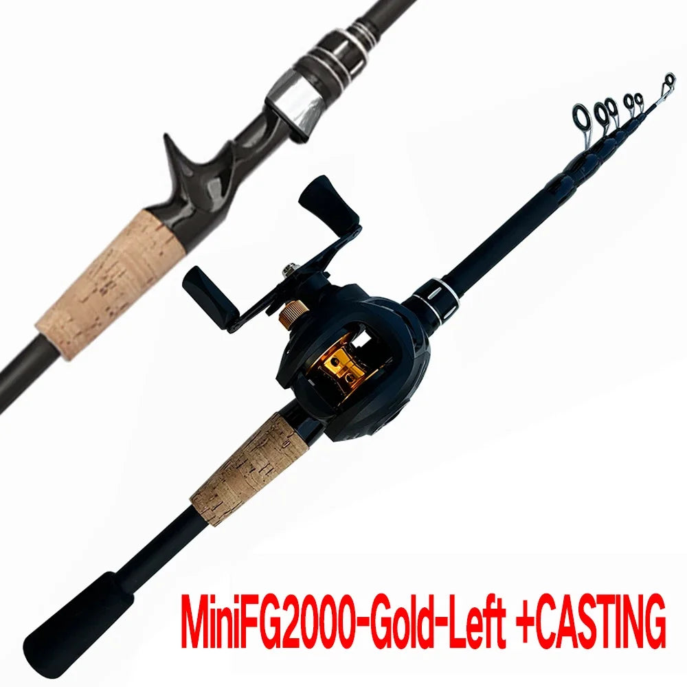 Fishing Rod and Reel Combo Set Telescopic Lure Rod Spinning Casting Short Jigging Rod 1.5m-2.4m Baitcasting Reel Max Drag 8kg