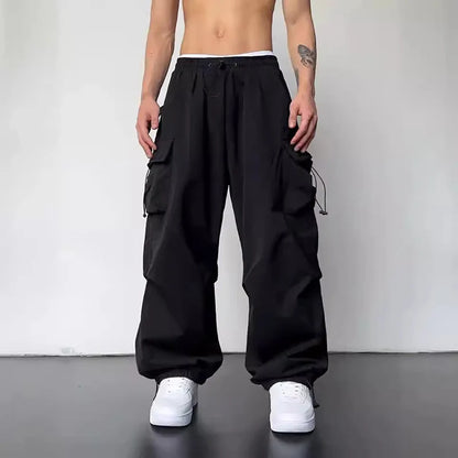 American Style Casual Pants Cargo Trousers High Street Drawstring Workwear Trendy Loose Versatile Straight Wide-Leg Casual Pants