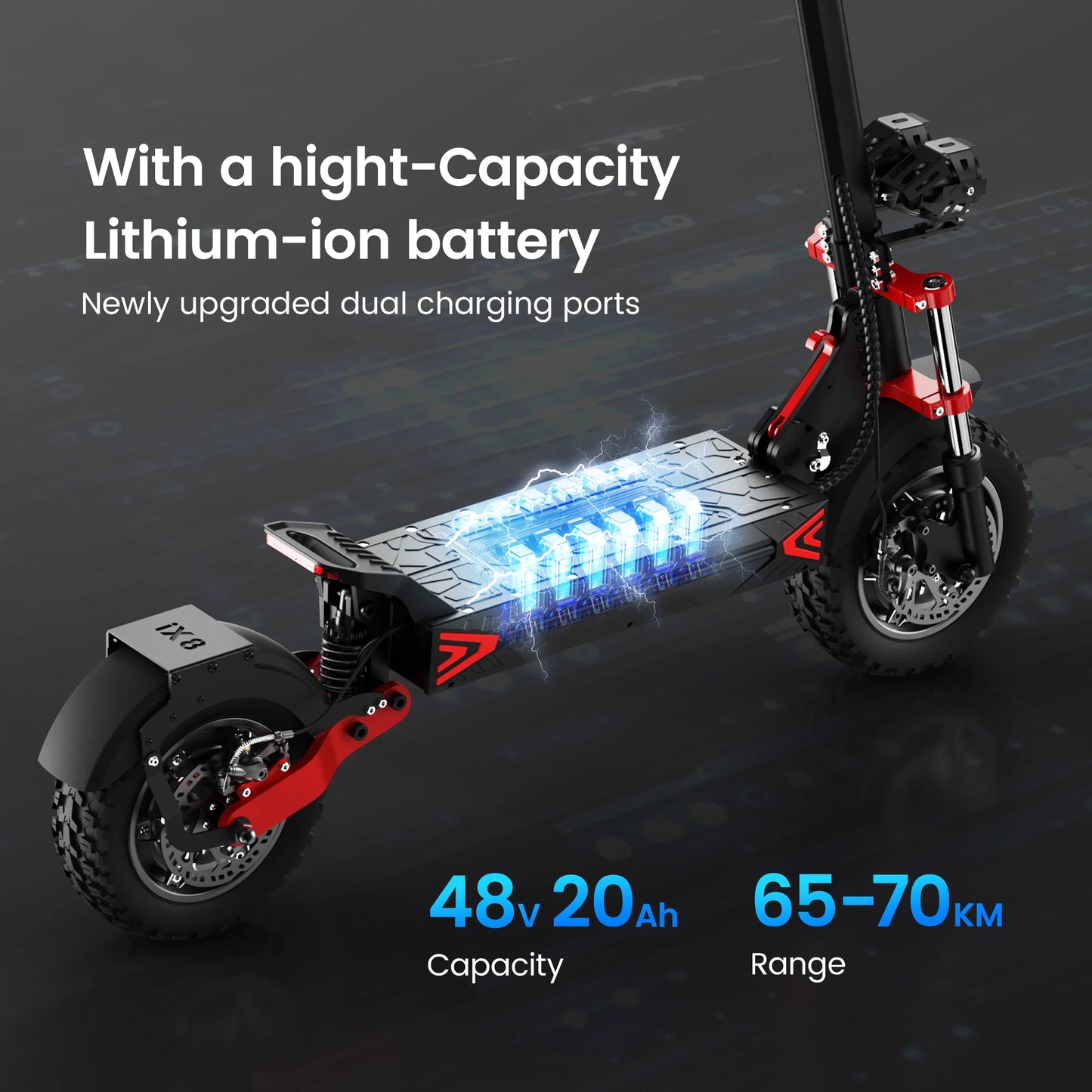 iScooter iX8 Electric Scooter 2400W 20Ah Scooter Dual Motor 12inch Anti-skid Off Road Pneumatic Tire 70km Range 60km/h eScooter