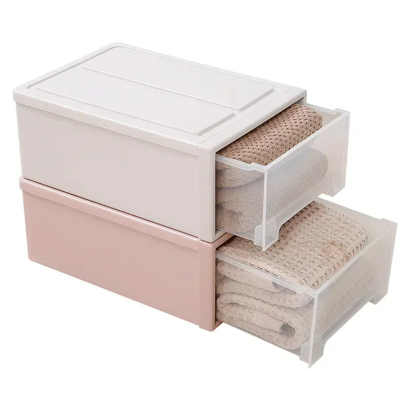 Stackable Quilt Storage Drawer Transparent Wardrobe Organizer Household Closet Storage Box Home Plastic Desktop Sundries Boxes