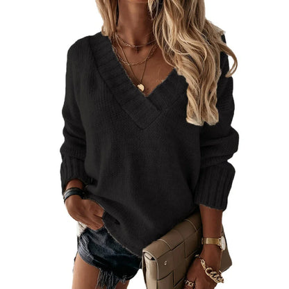 Pullovers Women Sweaters Pure Color New 2021 Autumn Winters v-neck Female Long Sleeve Turtleneck Sweaters Women Fashion YXZ6055