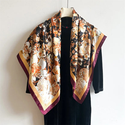 90*90Cm Square Scarf Twill Silk Feeling Women Head Shawls and Wraps Luxury Hair Tree Print Neck Scarves Hijab Bandana Pashmina