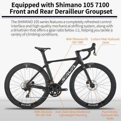 SAVA 2024 NEW A7L Carbon Road Bike, Adult Racing Bike, Equipped With Shimano R7100, 24-Speed Mechanical Disc Brakes