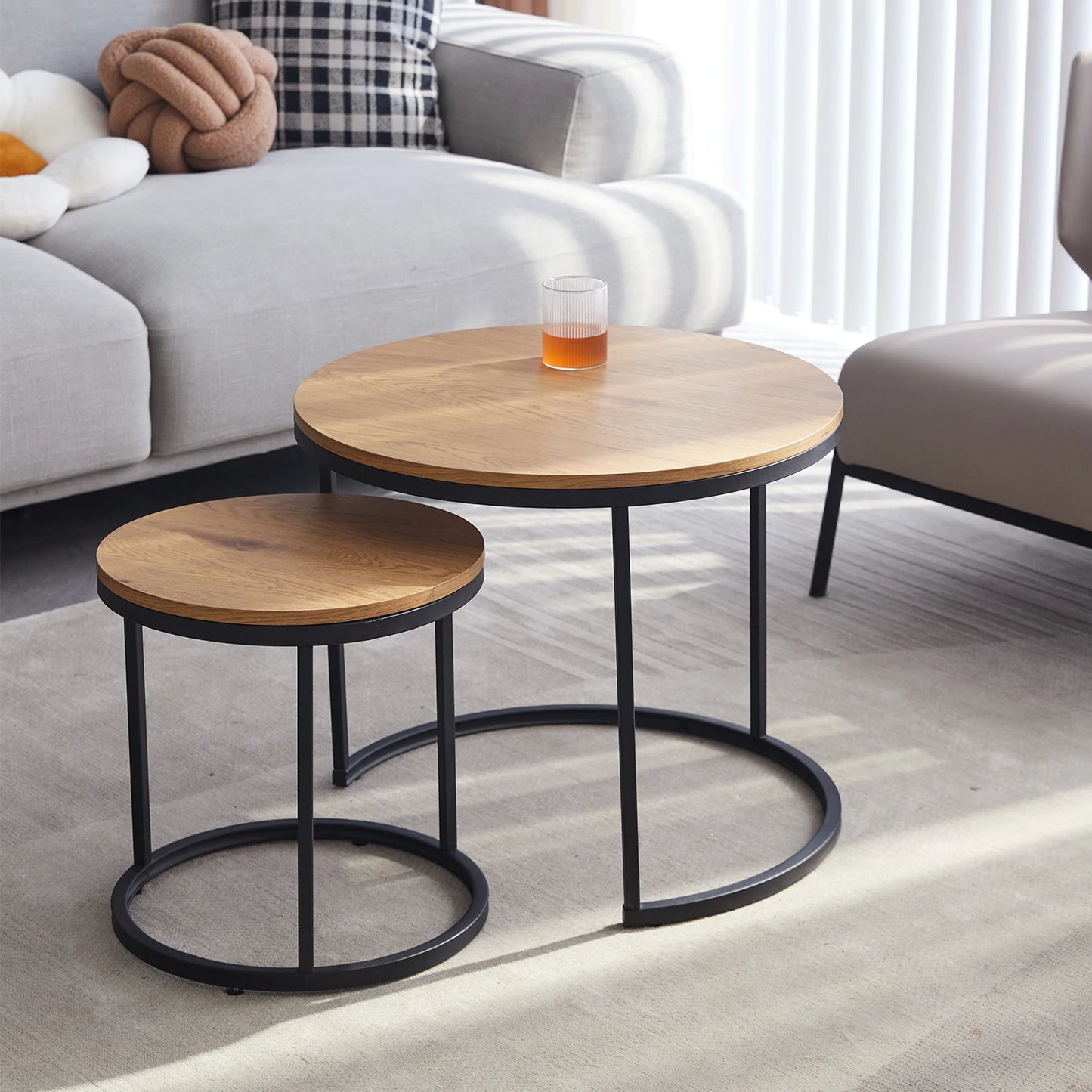 2Pcs Nordic Coffee Table 2 in 1 Round Combination Office Tea table Modern Minimalist Home Sofa Ins Side Table Living Room