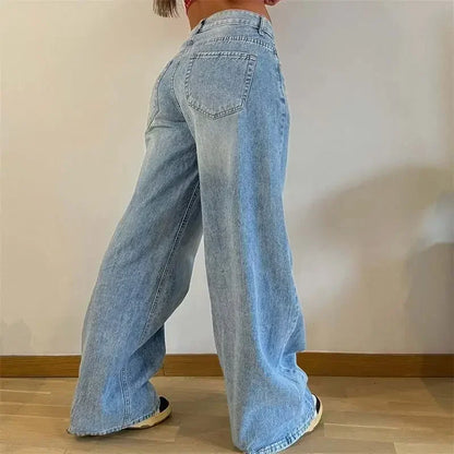 Vintage American-style Straight Jeans Women High Waist Casual Loose Denim Pants Female Comfortable Commuter Wide Leg Trousers 24