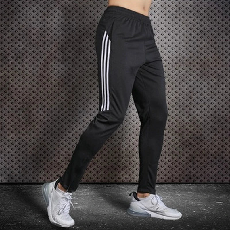 Quick Dry Mens Sports Soccer Football Training Pants With Zipper Pockets Running Jogging Long Pants