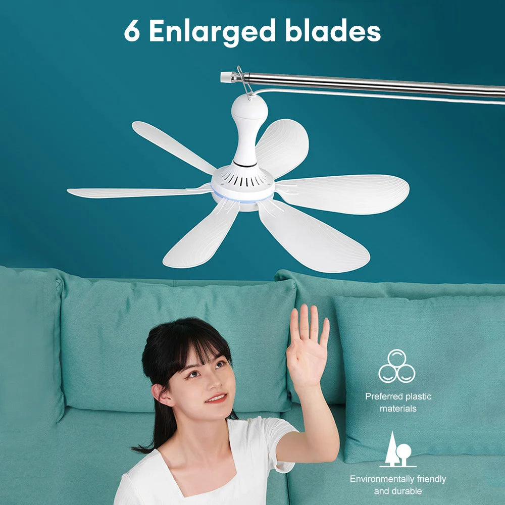 Usb Ceiling Fan 6-blade Silent Electric Fan 4-speed Ceiling Fan Outdoor Hanging Camping Tent Fan Cooling Tools