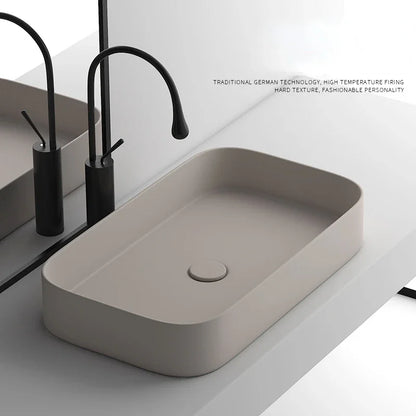 Nordic Simple Washbasin Ceramic Bathroom Sinks Khaki   Glass Vessel   Single Bowl Shampoo Basin