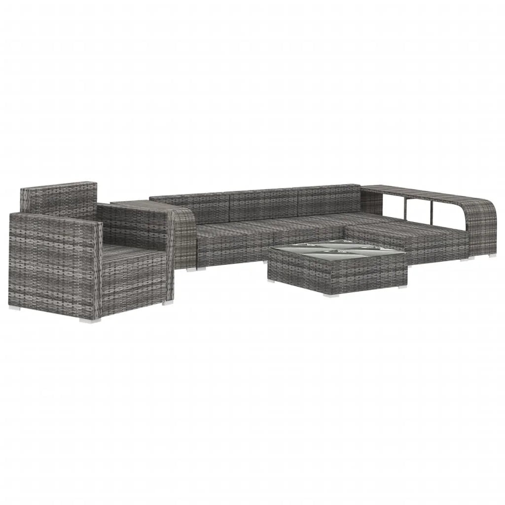 Garden furniture 8 pcs with gray resin cushions