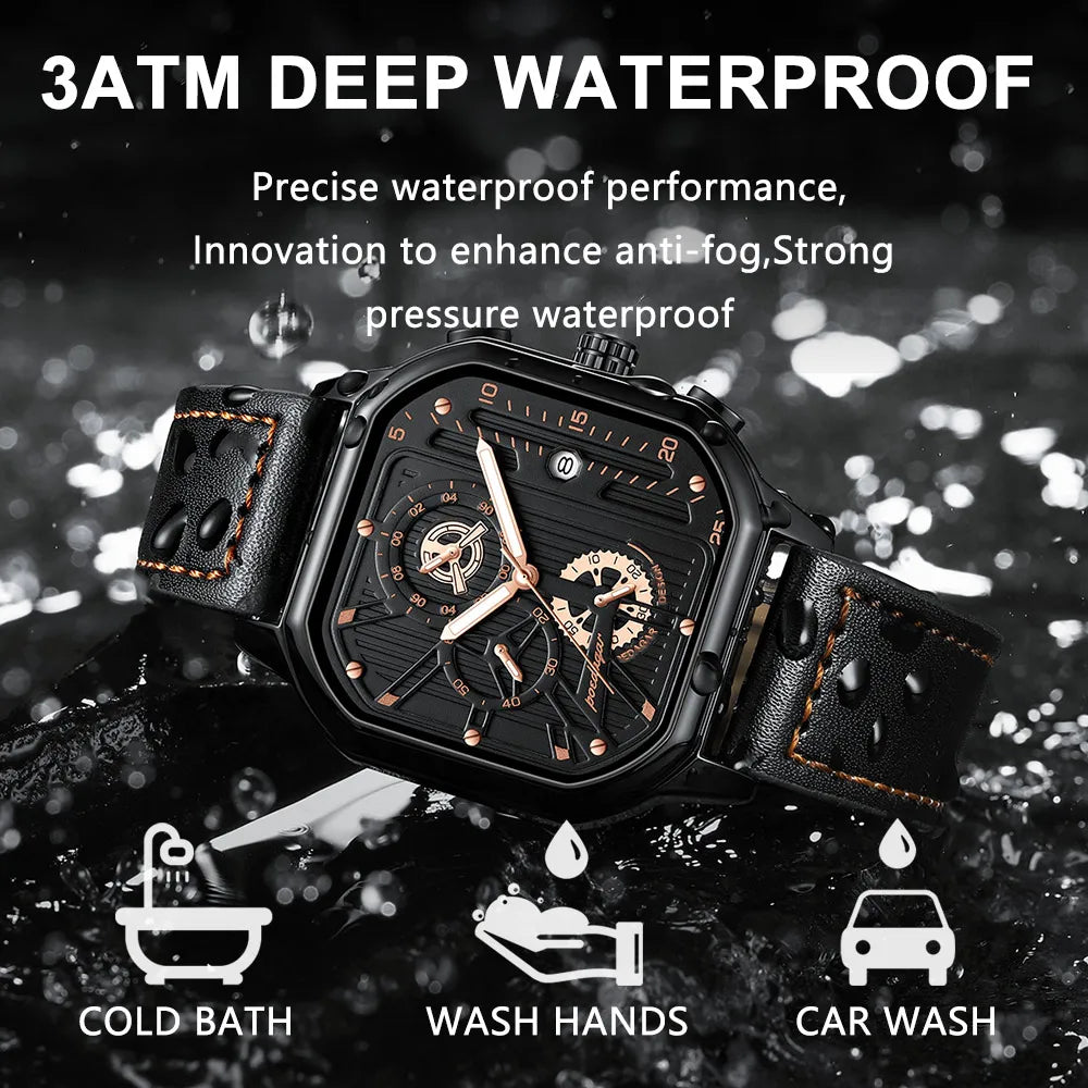 POEDAGAR Luxury Casual Men's Watch Fashion Sports Chronograph Leather Watches Waterproof Luminous Military Men Wristwatch Gift