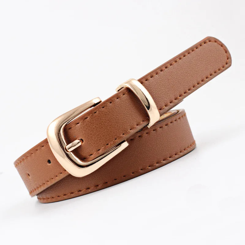 2.4X105cm  Women Belts PU Leather Simple Metal Buckle Belt Girls Dress Jean Pants Waistband Belts for Lady Luxury Designer Brand