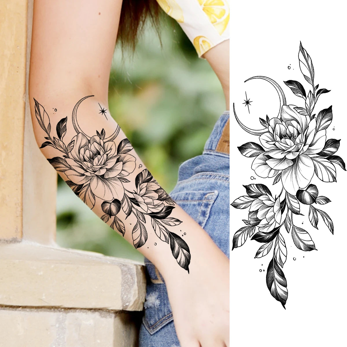 10 hojas de tatuajes temporales de flores realistas para mujeres, tatuajes falsos de medusas en el brazo, tatuajes de serpientes, rosas y peonías en 3D de larga duración