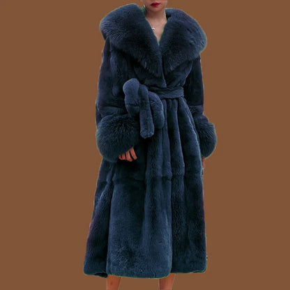 Winter Women Long Faux Fur Coat Thick Warm Mink Fur Jacket Feather Coats Oversized Outerwear Fur Collar Luxury Women's Clothing