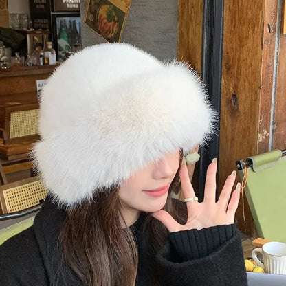 Women Warm Ear Protection Basin Hat Plush Fisherman Cap Autumn Winter Fluffy Fur Beanies Fashion Windproof Warm Headgear Bonnet