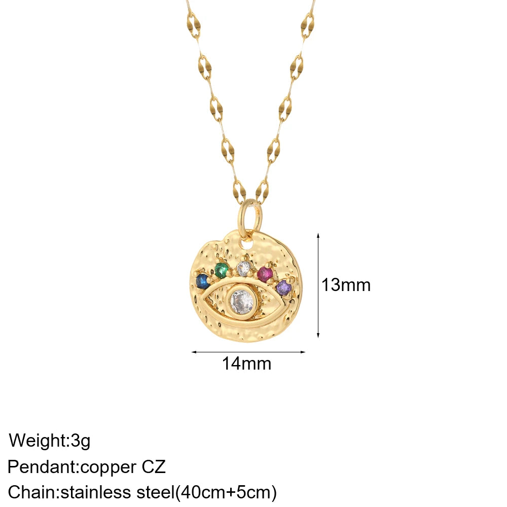 Heart Evil Blue Eye Sun Necklace for Women Cute Dog Bee Elephant Gold Color Pendant Woman's Collars Long Stainless Steel Chains