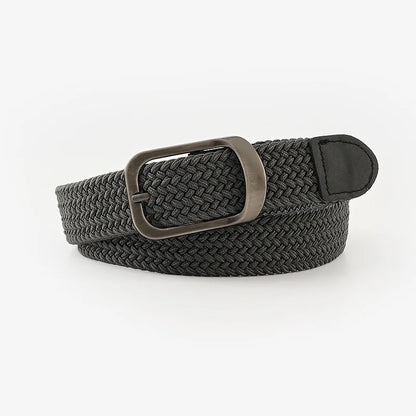 Unisex Eyeless Needle Metal Alloy Rectangle Buckle Woven Women's Belts Elastic Canvas Waistband Casual Pants Jeans Belt for Men