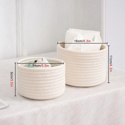 Handmade Woven Cotton Rope Storage Basket Cosmetics Jewelry Desktop Storaging Keys Snacks Box Sundries Organizer