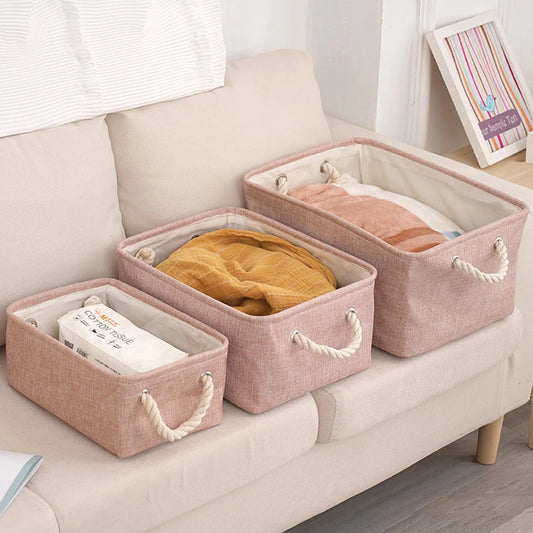 Foldable Linen Fabric Storage Baskets kids toys organizer Clothes and sundries storage box Laundry Basket