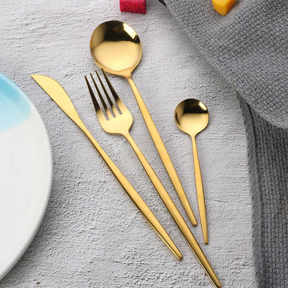 24Pcs Western Knife Fork Spoon Golden Tableware Stainless Steel European Steak Knife Fork Spoon Kitchen Cutlery Set