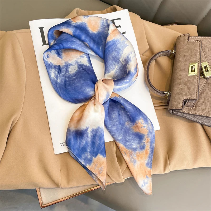 2024 Fashion Luxury Brand 70cm Silk Square Scarf Women Satin Neck Tie Female Hair Bandana Headkerchief Shawl Wrap Hijab Echarpe