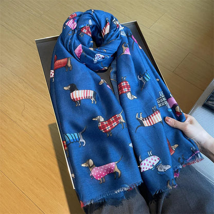 Cartoon Dachshund Dog Pattern Fringe Viscose Scarf Poodle Print Soft Voile Shawls and Wraps Pashmina Muslim Hijab Sjaal 180*90Cm