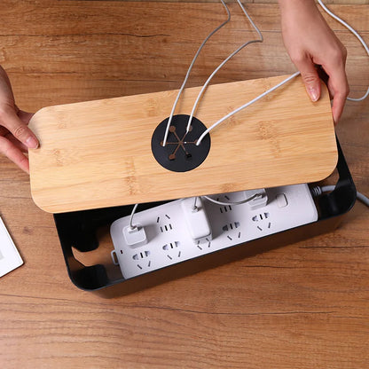 Caja de madera para guardar cables, organizador de enchufes y cargadores, a prueba de polvo, organizador de cables para el hogar