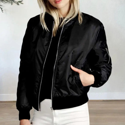 Women's Solid Zipper Jackets Spring Autumn Casual Thin Long Sleeve Jacket Coats Female Classic Slim Outerwears Clothing